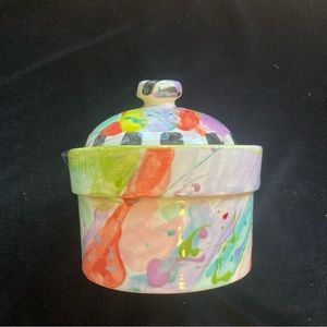 Hand painted Canister W//Lid Confetti Design Ceramic Multi Color 7”x7”